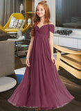 Anahi A-Line Off-the-Shoulder Floor-Length Chiffon Junior Bridesmaid Dress With Ruffle STIP0013376