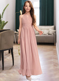 Jamie A-Line Scoop Neck Floor-Length Chiffon Junior Bridesmaid Dress With Ruffle Bow(s) STIP0013380