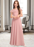 Sarai A-Line Scoop Neck Floor-Length Chiffon Junior Bridesmaid Dress With Cascading Ruffles STIP0013382