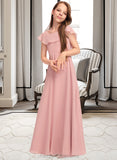 Sarai A-Line Scoop Neck Floor-Length Chiffon Junior Bridesmaid Dress With Cascading Ruffles STIP0013382