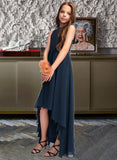 Laura A-Line Scoop Neck Asymmetrical Chiffon Junior Bridesmaid Dress STIP0013384