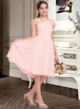 Danika A-Line V-neck Knee-Length Chiffon Junior Bridesmaid Dress With Cascading Ruffles STIP0013386