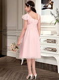 Danika A-Line V-neck Knee-Length Chiffon Junior Bridesmaid Dress With Cascading Ruffles STIP0013386