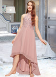 Lisa A-Line Scoop Neck Asymmetrical Chiffon Lace Junior Bridesmaid Dress STIP0013388