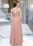 Lisa A-Line Scoop Neck Asymmetrical Chiffon Lace Junior Bridesmaid Dress STIP0013388