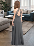 Kaleigh A-Line Scoop Neck Floor-Length Chiffon Lace Junior Bridesmaid Dress With Cascading Ruffles STIP0013389