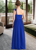 Patience A-Line One-Shoulder Floor-Length Chiffon Junior Bridesmaid Dress With Ruffle Flower(s) STIP0013393