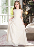 Regina A-Line Scoop Neck Floor-Length Chiffon Junior Bridesmaid Dress With Cascading Ruffles STIP0013394