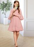 Joslyn A-Line V-neck Knee-Length Chiffon Junior Bridesmaid Dress With Cascading Ruffles STIP0013396