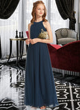 Perla A-Line Scoop Neck Floor-Length Chiffon Junior Bridesmaid Dress With Ruffle STIP0013397