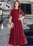 Undine A-Line Scoop Neck Floor-Length Chiffon Junior Bridesmaid Dress With Cascading Ruffles STIP0013398