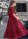 Undine A-Line Scoop Neck Floor-Length Chiffon Junior Bridesmaid Dress With Cascading Ruffles STIP0013398