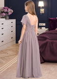 Desirae A-Line One-Shoulder Floor-Length Chiffon Junior Bridesmaid Dress With Ruffle STIP0013400