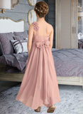 Thea A-Line One-Shoulder Asymmetrical Chiffon Junior Bridesmaid Dress With Ruffle Flower(s) Bow(s) STIP0013410