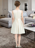 Winnie A-Line Scoop Neck Knee-Length Satin Junior Bridesmaid Dress With Bow(s) STIP0013411