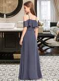 Susie A-Line Off-the-Shoulder Floor-Length Chiffon Junior Bridesmaid Dress With Cascading Ruffles STIP0013415