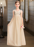 Tamara A-Line V-neck Floor-Length Chiffon Sequined Junior Bridesmaid Dress With Ruffle STIP0013430