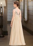 Tamara A-Line V-neck Floor-Length Chiffon Sequined Junior Bridesmaid Dress With Ruffle STIP0013430