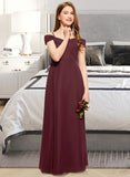 Willa A-Line Off-the-Shoulder Floor-Length Chiffon Junior Bridesmaid Dress With Ruffle STIP0013467