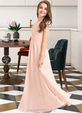 Xiomara A-Line Scoop Neck Floor-Length Chiffon Junior Bridesmaid Dress With Ruffle STIP0013528