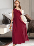 Haylee A-Line One-Shoulder Floor-Length Chiffon Junior Bridesmaid Dress With Ruffles STIP0013650