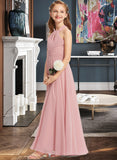 Melinda A-Line Square Neckline Floor-Length Chiffon Junior Bridesmaid Dress With Ruffle STIP0013651