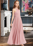 Melinda A-Line Square Neckline Floor-Length Chiffon Junior Bridesmaid Dress With Ruffle STIP0013651