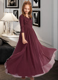 Haleigh A-Line V-neck Floor-Length Chiffon Lace Junior Bridesmaid Dress STIP0013652