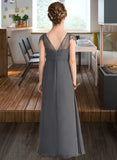 Vera A-Line V-neck Floor-Length Chiffon Junior Bridesmaid Dress With Ruffle Beading STIP0013653