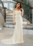 Karlee Trumpet/Mermaid Off-the-Shoulder Court Train Wedding Dress With Lace STIP0013680