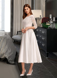 Tabitha A-Line Scoop Neck Tea-Length Wedding Dress With Pockets STIP0013723