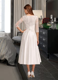 Tabitha A-Line Scoop Neck Tea-Length Wedding Dress With Pockets STIP0013723