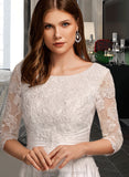 Tabitha A-Line Scoop Neck Tea-Length Wedding Dress With Pockets STIP0013723