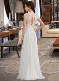 Zaniyah A-Line V-neck Floor-Length Chiffon Lace Wedding Dress With Ruffle STIP0013729