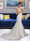 Lilia Trumpet/Mermaid V-neck Court Train Tulle Wedding Dress STIP0013758