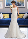 Lilia Trumpet/Mermaid V-neck Court Train Tulle Wedding Dress STIP0013758