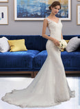 Lilia Trumpet/Mermaid V-neck Court Train Tulle Wedding Dress STIP0013758