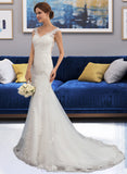 Lilia Trumpet/Mermaid V-neck Court Train Tulle Wedding Dress STIP0013758