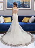 Lilia Trumpet/Mermaid V-neck Court Train Tulle Wedding Dress STIP0013758