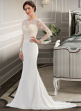 Maddison Trumpet/Mermaid Illusion Sweep Train Stretch Crepe Wedding Dress STIP0013767