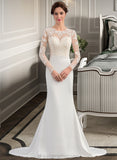 Maddison Trumpet/Mermaid Illusion Sweep Train Stretch Crepe Wedding Dress STIP0013767