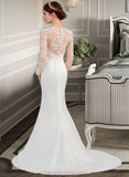 Maddison Trumpet/Mermaid Illusion Sweep Train Stretch Crepe Wedding Dress STIP0013767