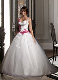 Patti Ball-Gown/Princess Sweetheart Chapel Train Tulle Wedding Dress With Ruffle Appliques Lace Bow(s) STIP0013780