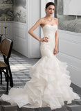 Lorna Trumpet/Mermaid Sweetheart Sweep Train Organza Lace Wedding Dress STIP0013786