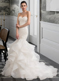 Lorna Trumpet/Mermaid Sweetheart Sweep Train Organza Lace Wedding Dress STIP0013786