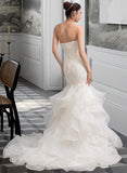 Lorna Trumpet/Mermaid Sweetheart Sweep Train Organza Lace Wedding Dress STIP0013786