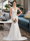 Dayanara Trumpet/Mermaid V-neck Court Train Chiffon Wedding Dress STIP0013788