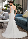 Dayanara Trumpet/Mermaid V-neck Court Train Chiffon Wedding Dress STIP0013788