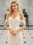 Ashlyn Trumpet/Mermaid Off-the-Shoulder Court Train Tulle Lace Wedding Dress STIP0013789