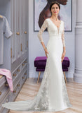 Miriam Trumpet/Mermaid V-neck Chapel Train Chiffon Wedding Dress With Beading Sequins STIP0013795